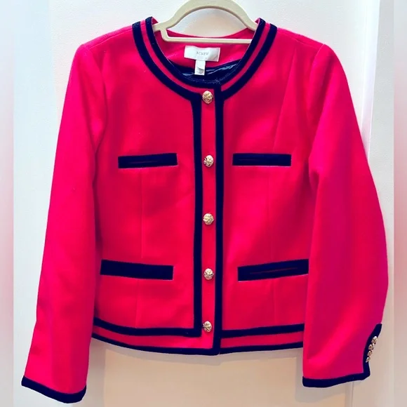 NWT J. Crew classic, 100% wool jacket in pink and midnight blue. Size 6. - Picture 1 of 9